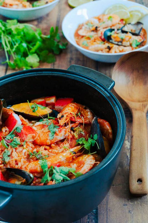 cooking food using Cru Ceramic Dutch Oven