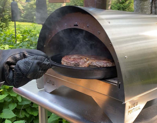 meat being cooked with Cru Oven Model 30